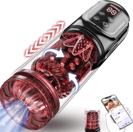 Male Masturbator Penis Pump - AI Sync Male Sex Toys for Men Sex Toy Pocket Pussies 7 Thrusting Rotating Vibrating Sucking Licking Stroker Adult Toys for Men Tickler AI LCD